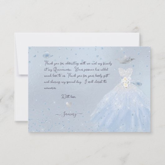 Quinceanera Vielen Dank Glitzer Silver Baby Blue I Einladung (Rückseite)