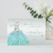 Quinceanera Vielen Dank Glitzer Silver Turquois Einladung (Stehend Vorderseite)