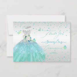 Quinceanera Vielen Dank Glitzer Silver Turquois Einladung