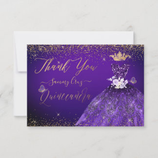 Quinceanera Vielen Dank Lila Glitzer Gown Dankeskarte