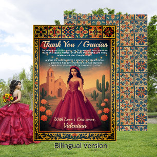 Quinceañera Vintag Red Gown Gracias Tarjeta   Dankeskarte
