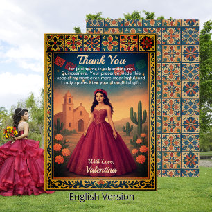 Quinceañera Vintag Red Gown Talavera Border Dankeskarte