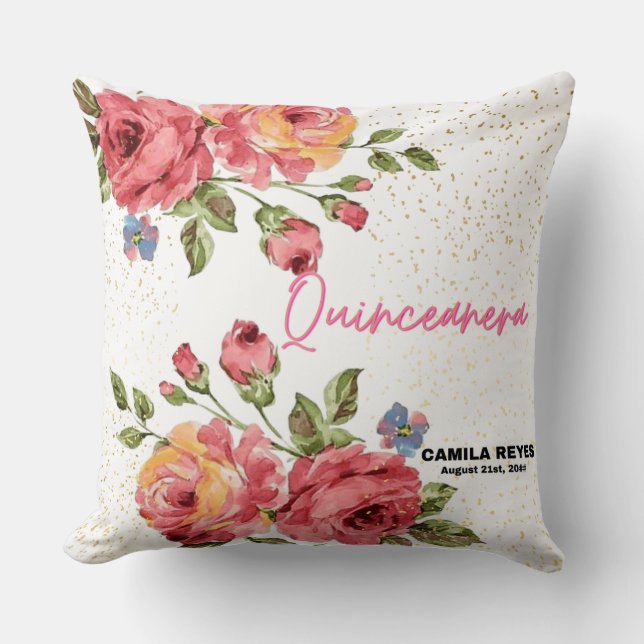 Quinceanera Vintage Red Roses Personalized  Kissen (Vorderseite)