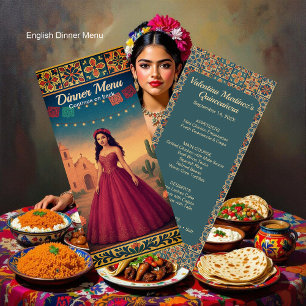 Quinceañera Vintage rotes Kleid Mädchen Geburtstag Menükarte