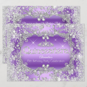 Quinceanera Violett Silber Tiara Winter Wonderland Einladung