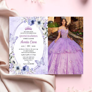 Quinceañera Violette Blumen-Tiara Schmetterlinge F Einladung