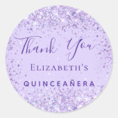 Quinceanera violetter Glitzer Name vielen Dank Runder Aufkleber (Vorderseite)