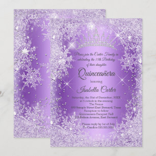 Quinceanera Violetter Schneeflocke Winterwunderlan Einladung