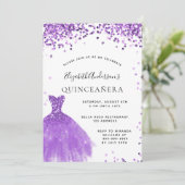 Quinceanera violettes Glitzer Glasur Einladung (Stehend Vorderseite)