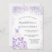 Quinceanera violettes Kleid Glitzer Einladung (Vorderseite)