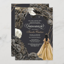 Quinceañera w Black Rose, Gold Gown & Glitzer