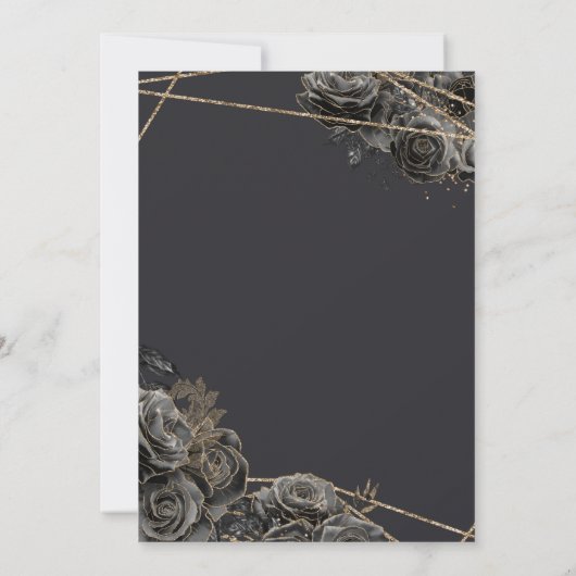 Quinceañera w Black Rose, Gold Gown & Glitzer In Einladung (Rückseite)