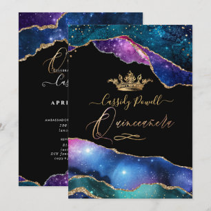 Quinceanera, Wasserfarbe Galaxy Achat Faux Gold Einladung
