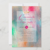 Quinceanera Wasserfarbe Iridescent Pinselstriche Einladung (Rückseite)