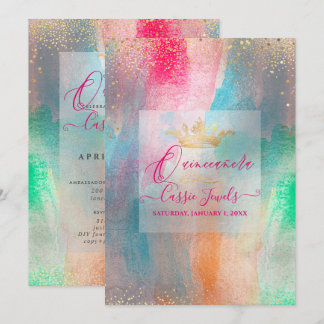 Quinceanera Wasserfarbe Iridescent Pinselstriche Einladung
