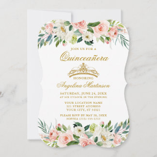 Quinceanera Wasserfarbe Rosa Blütenweiß Einladung