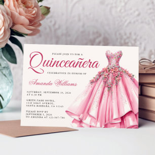 Quinceanera Wasserfarbe Rose Gold Gown Einladung