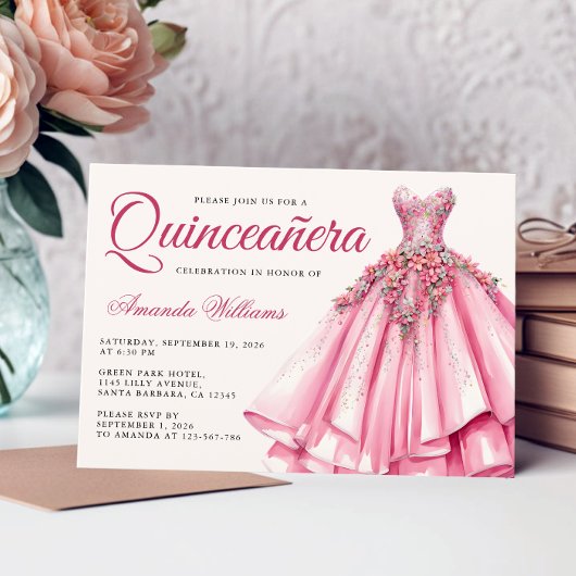 Quinceanera Wasserfarbe Rose Gold Gown Einladung
