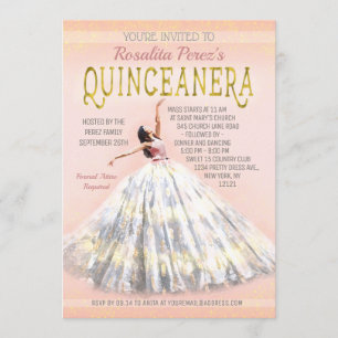 Quinceanera-Wasserfarbenkleid Blassrosa Gold Fancy Einladung