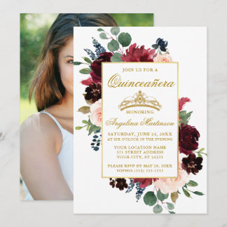 Quinceanera Watercolor Burgund Pink Foto Einladung