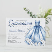 Quinceanera Watercolor Navy Blue Gown Einladung (Stehend Vorderseite)