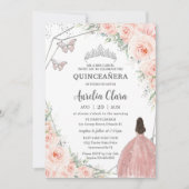 Quinceañera Weiche Blüte Blütenblüte Rose Silberkr Einladung (Vorderseite)