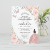Quinceañera Weiche Blüte Blütenblüte Rose Silberkr Einladung (Stehend Vorderseite)