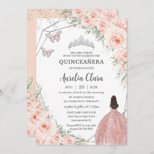 Quinceañera Weiche Blüte Blütenblüte Rose Silberkr Einladung