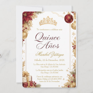 Quinceañera Weihnachten Burgund & Gold Feiertag Einladung