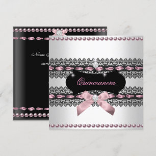 Quinceanera Weiß Pink Schwarz Spitze Perle Einladung