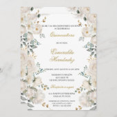 Quinceañera, weiße Blume Einladung (Vorne/Hinten)