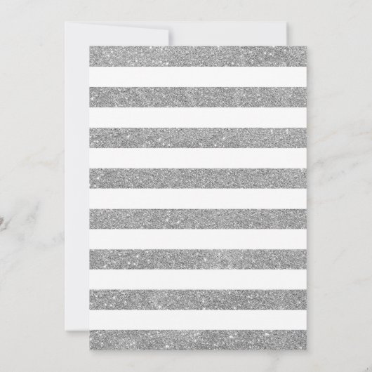 Quinceanera - Weiße Silberstreifen rosa Einladung (Rückseite)