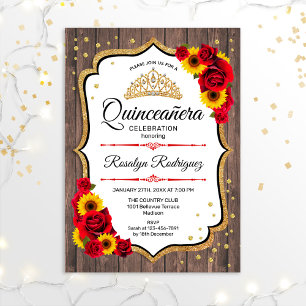 Quinceanera - Weiße Sonnenblumen aus rustikalem Ho Einladung