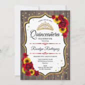 Quinceanera - Weiße Sonnenblumen aus rustikalem Ho Einladung (Vorderseite)