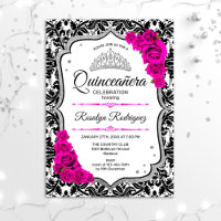 Quinceanera - Weißer schwarzer Damast Rosa Silber