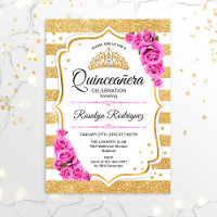 Quinceanera - Weißes goldenes Pastell Rosa