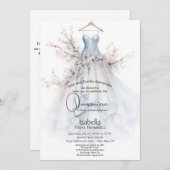 Quinceañera | Weißes Gürtel mit rosa Blüten Einladung (Vorne/Hinten)