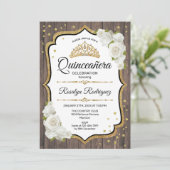 Quinceanera - Weißes Holz aus rustikalem Holz Einladung (Stehend Vorderseite)