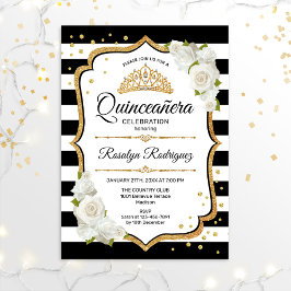 Quinceanera - Weißes Schwarzes Gold Einladung