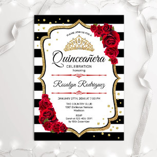 Quinceanera - Weißes Schwarzes Gold Einladung