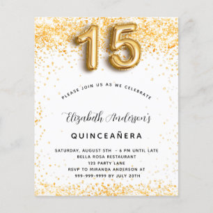 Quinceanera Weißgold Glitter Budget-Einladung Flyer