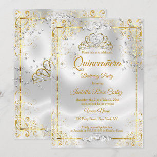 Quinceanera Weißgold-Tiara Diamant-Herzen Einladung