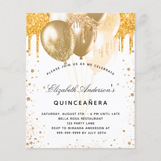 Quinceanera Weißgoldballons Einladung zum Haushalt Flyer (Vorne)