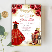 Quinceañera Western Red Gold Charra Blumenstiefel