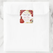 Quinceañera Western Red Gold Charra Blumenstiefel Quadratischer Aufkleber (Tasche)