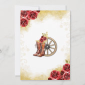 Quinceañera Western Red Gold Charra Blumenstiefel Save The Date (Rückseite)