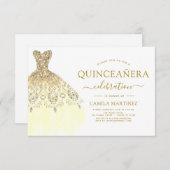 Quinceanera White and Gold Glitzer Sparkone Einladung (Vorne/Hinten)