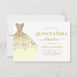 Quinceanera White and Gold Glitzer Sparkone Einladung