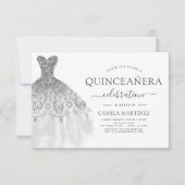 Quinceanera White and Silver Glitzer Sparkone Einladung (Vorderseite)