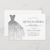 Quinceanera White and Silver Glitzer Sparkone Einladung (Vorne/Hinten)